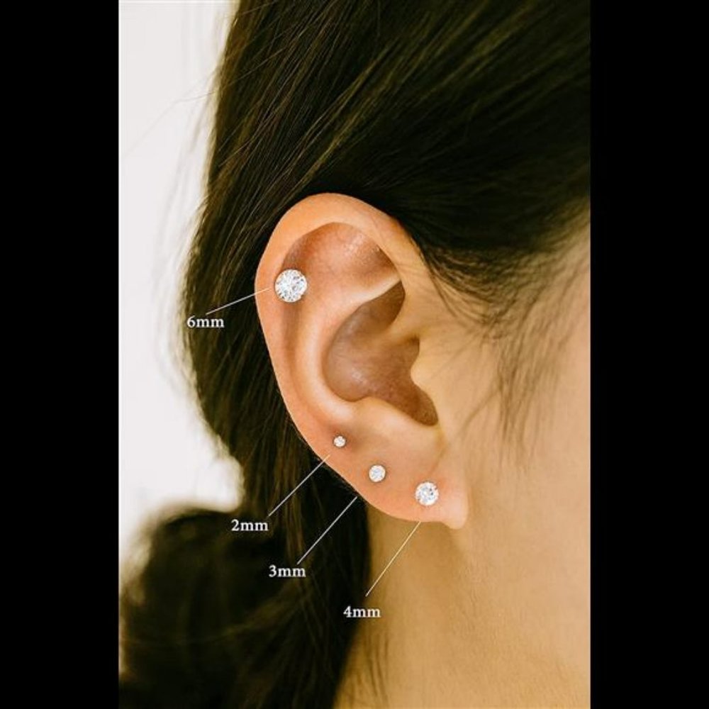 14k Gold Cubic Zirconia Cz Barbell Pair Ears Studs Earrings Piercings